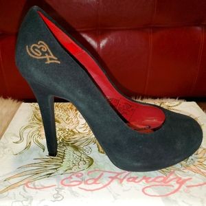 Ed Hardy black suede pumps